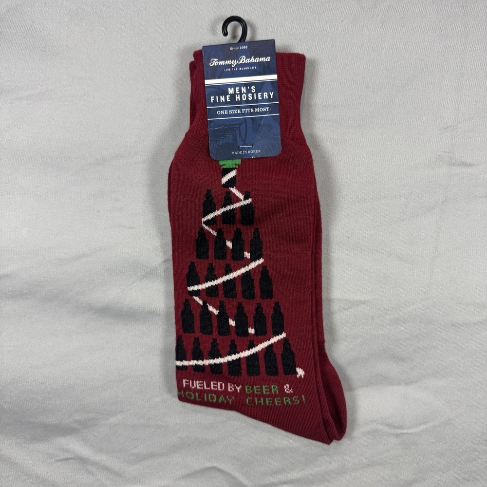 Tommy Bahama Men's Socks Chili Red Fine Hosiery Fueled By Beer &Holiday Cheer‎